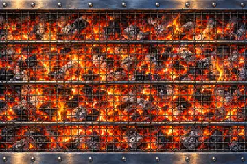 Grill level 5: a riveted stainless-steel suya grill, the best on the street, over a deep, bright bed of charcoal